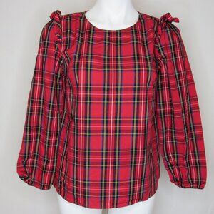 J. Crew Red Tartan Ruffle Trim Woven Top Blouse Women's S Small